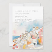 Waterverf Santorini Mediterrane bruiloft Kaart (Voorkant)