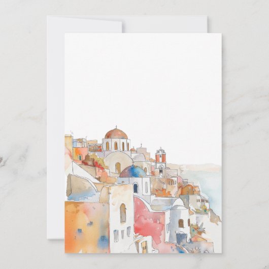 Waterverf Santorini Mediterrane bruiloft Kaart (Achterkant)