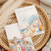Waterverf Santorini Mediterrane bruiloft Kaart