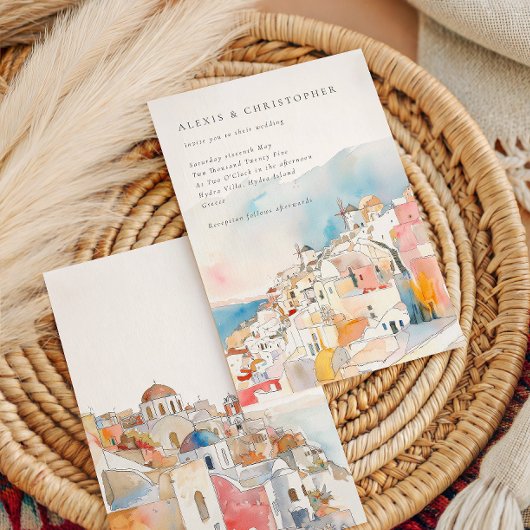 Waterverf Santorini Mediterrane bruiloft Kaart