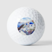 Waterverf Santorini Oia Golfballen (Voorkant)