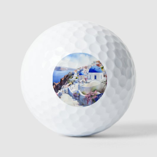 Waterverf Santorini Oia Golfballen (Voorkant)