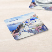 Waterverf Santorini Oia Kartonnen Onderzetters (Schuin)