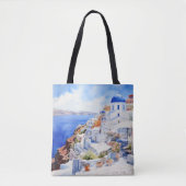 Waterverf Santorini Tote Bag (Voorkant)