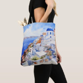 Waterverf Santorini Tote Bag (Dichtbij)