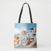 Waterverf Santorini Tote Bag (Voorkant)