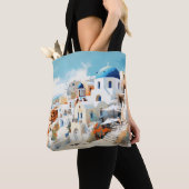 Waterverf Santorini Tote Bag (Dichtbij)