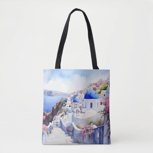 Waterverf Santorini Tote Bag (Voorkant)