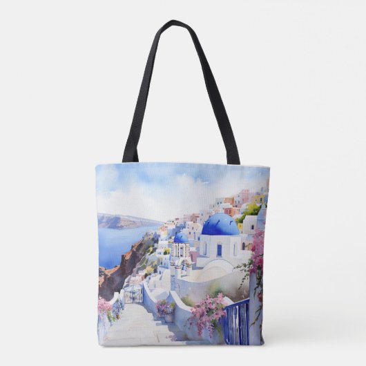 Waterverf Santorini Tote Bag (Achterkant)