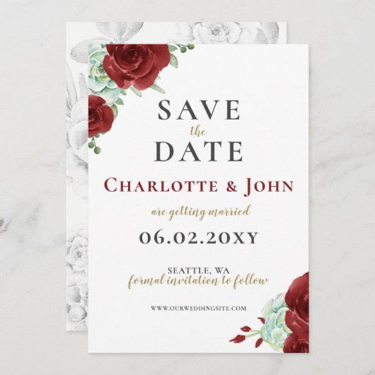 Waterverf sappig Bourgogoud Save The Date (Voorkant / Achterkant)