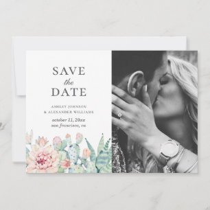 Waterverf sappige bloemen. Floral cactus foto Save The Date