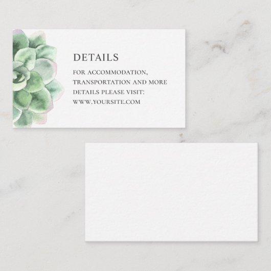 Waterverf sappige details. Bruiloftsgroene cactus Informatiekaartje (Voorkant / Achterkant)
