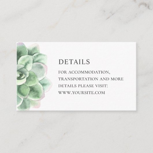 Waterverf sappige details. Bruiloftsgroene cactus Informatiekaartje (Voorkant)