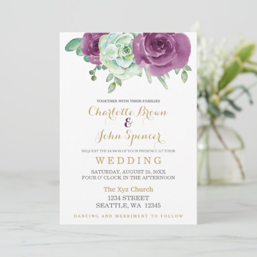 waterverf sappige rozen bruiloft kaart (Staand voorkant)