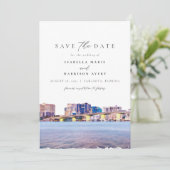 Waterverf Sarasota Florida Skyline Save the Date Kaart (Staand voorkant)