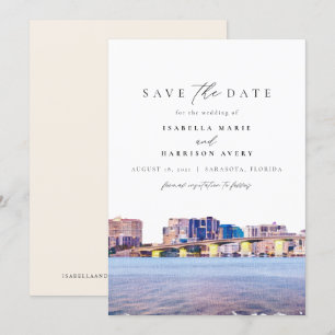 Waterverf Sarasota Florida Skyline Save the Date Kaart