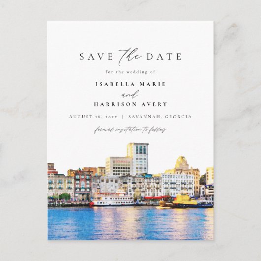 Waterverf Savannah Georgia Skyline Bestemming Briefkaart (Voorkant)