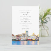 Waterverf Savannah Georgia Skyline Paint Wedding Kaart (Staand voorkant)