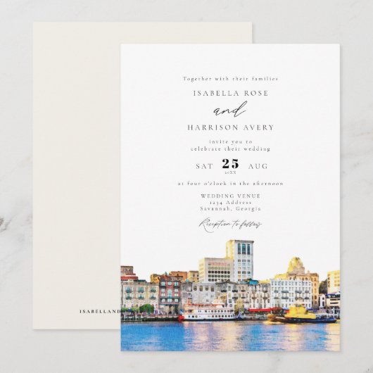 Waterverf Savannah Georgia Skyline Paint Wedding Kaart (Voorkant / Achterkant)