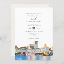 Waterverf Savannah Georgia Skyline Paint Wedding Kaart
