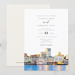 Waterverf Savannah Georgia Skyline Paint Wedding Kaart