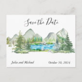 Waterverf Save the Date Mountain Forest River Aankondigingskaart (Voorkant)