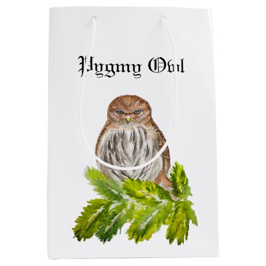Waterverf Saw Whet Cute Little Owls Medium Cadeauzakje (Voorkant)