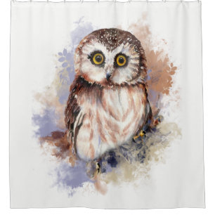 Waterverf Saw Whet Owl Bird Animal Art Douchegordijn