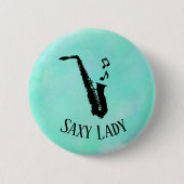 Waterverf Saxy Lady Cool Funny Music Saxofoon Ronde Button 5,7 Cm (Voorkant)