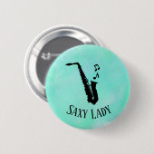 Waterverf Saxy Lady Cool Funny Music Saxofoon Ronde Button 5,7 Cm (Voorkant /achterkant)