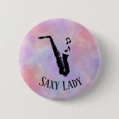 Waterverf Saxy Lady Cool Funny Music Saxofoon Ronde Button 5,7 Cm (Voorkant)