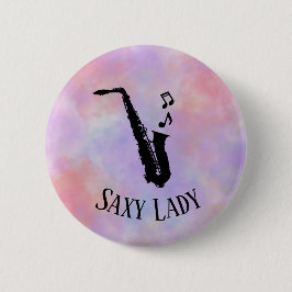 Waterverf Saxy Lady Cool Funny Music Saxofoon Ronde Button 5,7 Cm