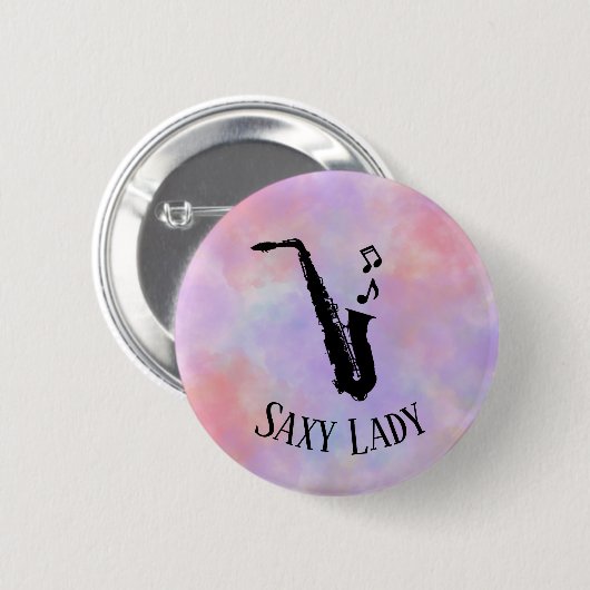 Waterverf Saxy Lady Cool Funny Music Saxofoon Ronde Button 5,7 Cm (Voorkant /achterkant)