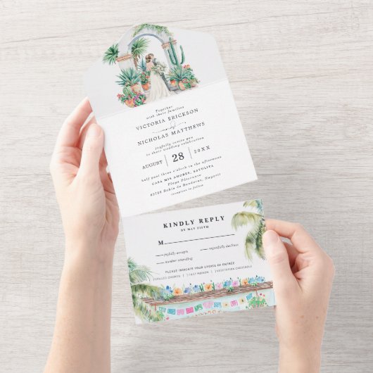 Waterverf Sayulita Mexico bruiloft All In One Uitnodiging (Afscheurbaar)