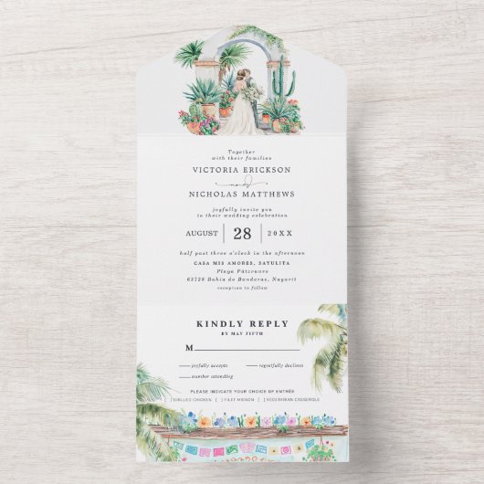Waterverf Sayulita Mexico bruiloft All In One Uitnodiging (Binnen)