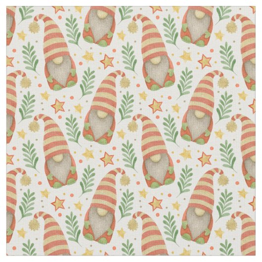 Waterverf Scandinavian Gnome Cute Kerstmis Stof (Close Up)