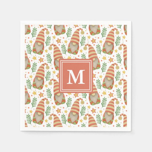 Waterverf Scandinavian Gnome Monogram Kerstmis Servet (Voorkant)