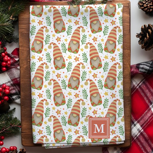 Waterverf Scandinavian Gnome Monogram Kerstmis Theedoek