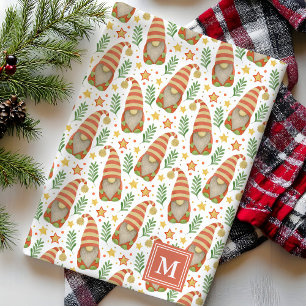 Waterverf Scandinavian Gnome Monogram Kerstmis Theedoek