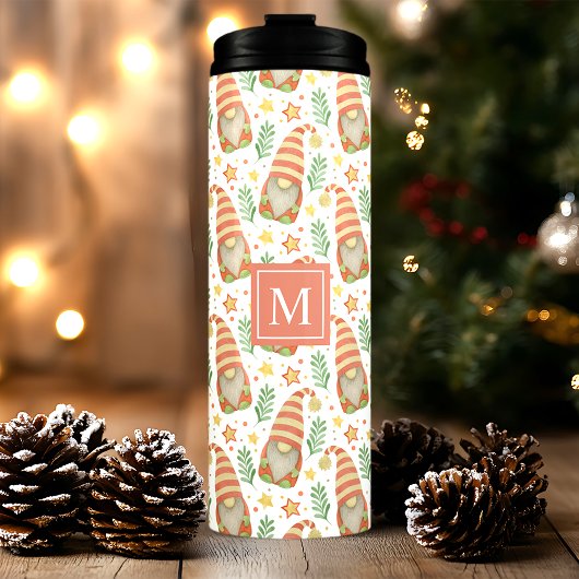 Waterverf Scandinavian Gnome Monogram Kerstmis Thermosbeker