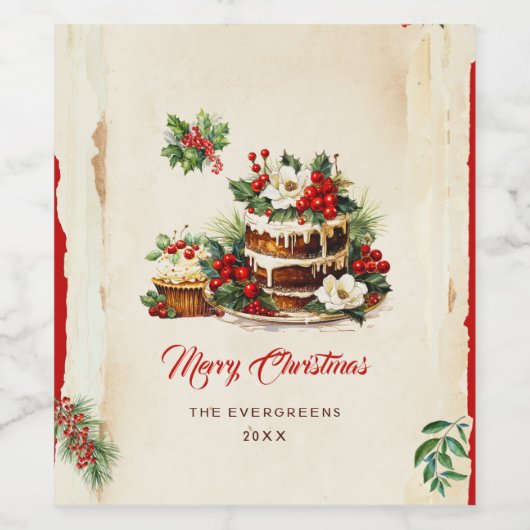 Waterverf Scandinaviër laat vrolijk kerstfeest ach Wijn Etiket (Enkel label)