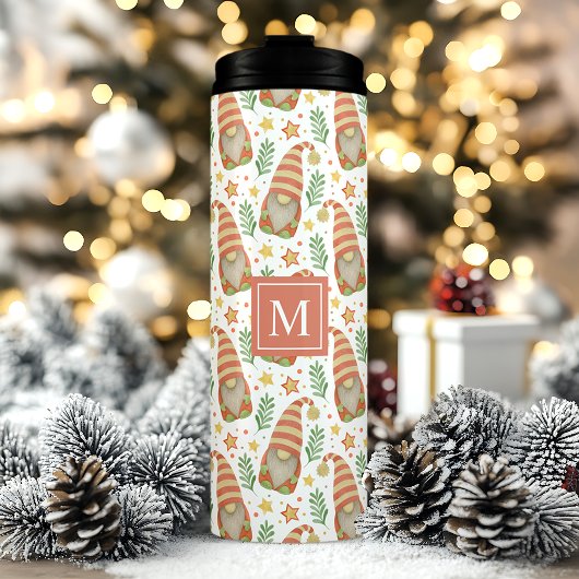 Waterverf Scandinavische Gnome Monogram Kerstmis Thermosbeker