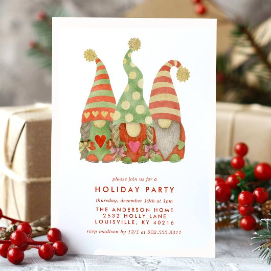 Waterverf Scandinavische Gnomen Holiday Party Feestdagenkaart