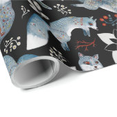 Waterverf Scanidnavian Nordic Fox op Black Cadeaupapier (Rol Hoek)