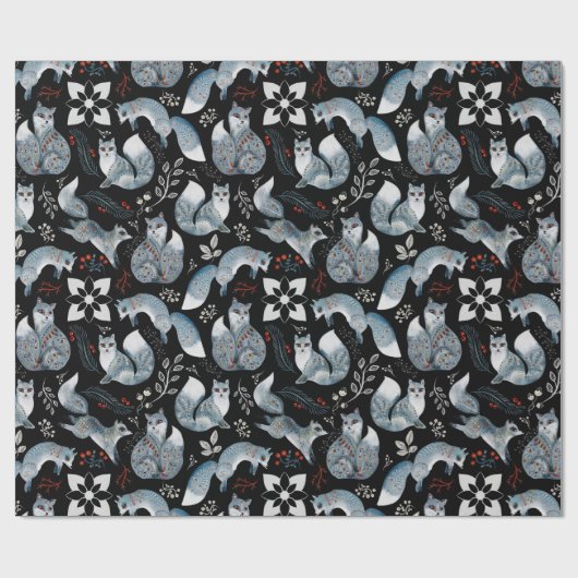 Waterverf Scanidnavian Nordic Fox op Black Cadeaupapier (Vlak)