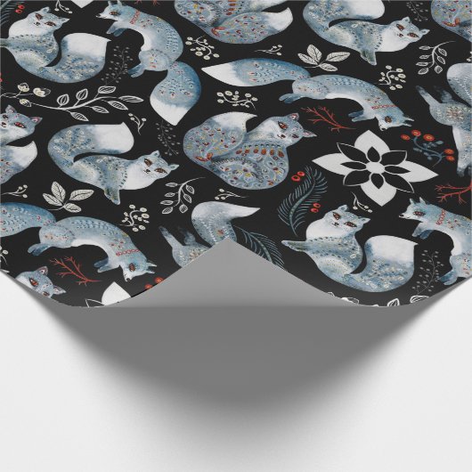 Waterverf Scanidnavian Nordic Fox op Black Cadeaupapier (Hoek)