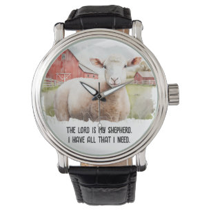 Waterverf Schaap met religieus citaat Horloge