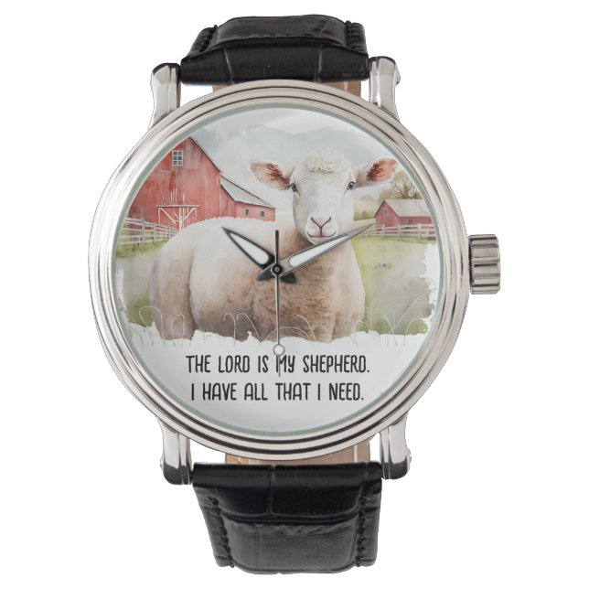 Waterverf Schaap met religieus citaat Horloge (Voorkant)