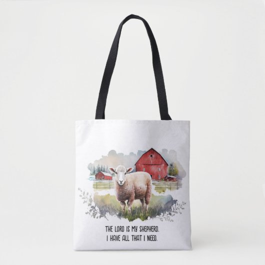 Waterverf Schaap met religieus citaat Tote Bag (Voorkant)