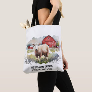 Waterverf Schaap met religieus citaat Tote Bag